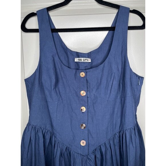 Ciao Lucia Coretta Dress in Navy Size Large Drop Waist Midi Scoopneck Buttons - Picture 3 of 7